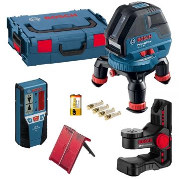 Bosch GLL 3-50 + BM 1 + LR 2 - Nivela laser cu linii si puncte 3 linii laser 10 m 1 punct laser 5 m +/-0.3 mm/m receptor suport perete valiza speciala