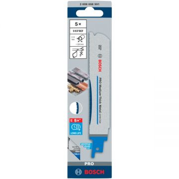 Bosch S 937 BEF - Set panze fierastrau sabie bimetal 150 mm 14+16+18 dinti/inch dantura 3x3 Tooth Geometry Micro Edge 5 bucati