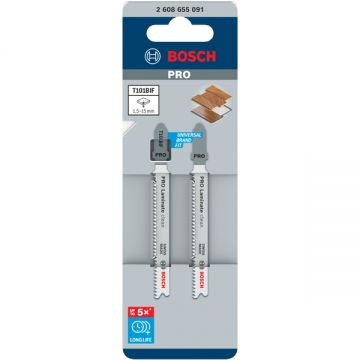 Bosch T 101 BIF - Set panze fierastrau pendular tija cu un prag de prindere (T) 83 mm panou laminat taiere dreapta fina 2 bucati