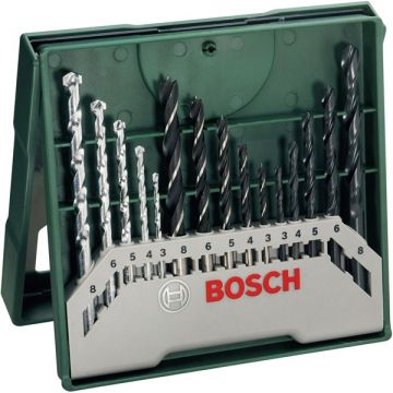 Bosch X-Line - Set burghie mixte 3-8 mm tija cilindrica 15 bucati