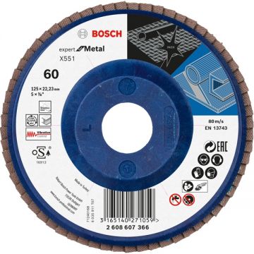 Bosch X551 Expert for Metal - Disc lamelar profil drept 125x22.2 mm granulatie 60