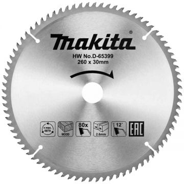 Makita D-65399 - Panza fierastrau circular lemn 260x30x2.6 mm 80 dinti