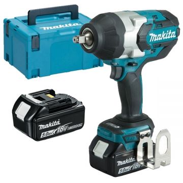 Makita DTW1002RTJ - Masina de insurubat cu impact cu 2 acumulatori Li-Ion 18 V 5 Ah patrat 1/2 inch 1000 Nm M12-M30 valiza speciala