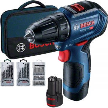 Bosch GSR 12V-30 - Masina de gaurit si insurubat cu 2 acumulatori Li-Ion 12 V 2 Ah 30 Nm geanta textila accesorii