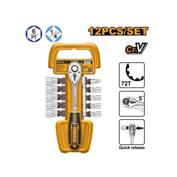 INGCO Set cheie 12 piese 1/4" 5-14 mm CrV