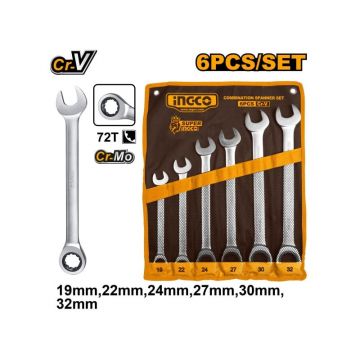 INGCO Set de chei cu clichet 6 piese 19-32 mm CrV