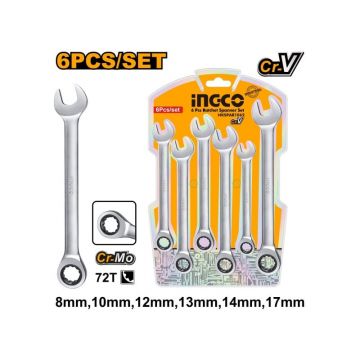 INGCO Set de chei cu clichet cu stea 6 piese 8-17 mm CrV