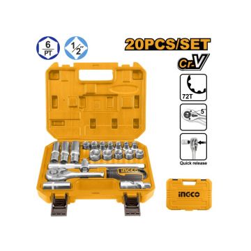 INGCO set de prize 20 piese 1/2" 10-24 mm CrV