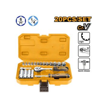 INGCO set de prize 20 piese 1/4" 4-14 mm CrV