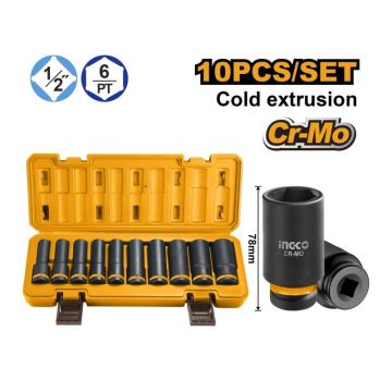 INGCO Set de prize pentru mașini lungi 10 piese 1/2" 10-24 mm CrMo