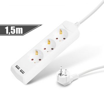 Prelungitor 3 x 1,5 mm² - 1,5 m - cu 2 x USB