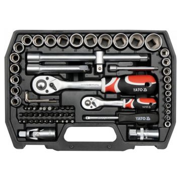 Set de prize YATO 72 piese 1/4", 1/2" CrV