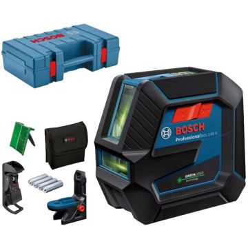 Bosch GCL 2-50 G + RM 10 + DK 10 - Nivela laser cu linii si puncte 2 linii laser 15 m 2 puncte laser 10 m +/-0.3 mm/m suport perete valiza plastic