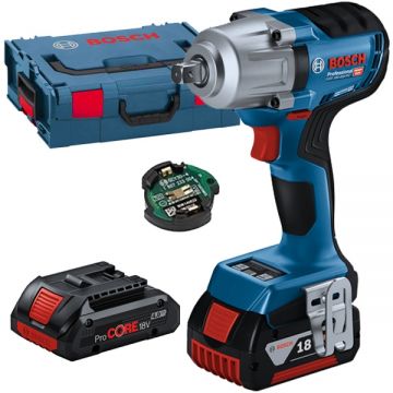 Bosch GDS 18V-450 PC - Masina de insurubat cu impact cu 2 acumulatori Li-Ion 18 V 4 Ah patrat 1/2 inch 450 Nm M10-M20 valiza speciala accesorii