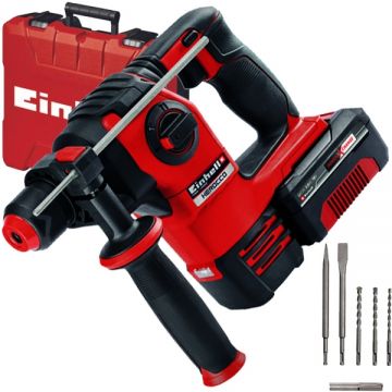 Einhell  HEROCCO Kit +5 PXC - Rotopercutor SDS-Plus cu 1 acumulator Li-Ion 18 V 3 Ah 2.2 J valiza plastic accesorii