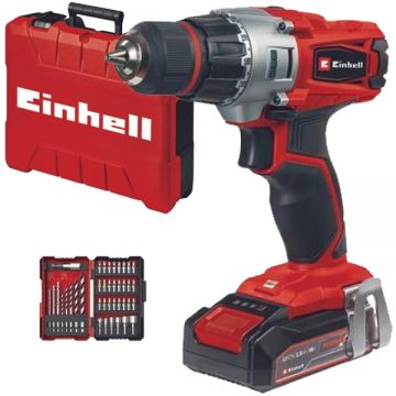 Einhell TE-CD 18/2 Li +39 PXC - Masina de gaurit si insurubat cu 1 acumulator Li-Ion 18 V 2.5 Ah 44 Nm led iluminare valiza plastic accesorii