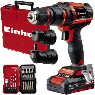 Einhell TE-CD 18/45 3X-Li +22 PXC - Masina de gaurit si insurubat cu 1 acumulator Li-Ion 18 V 2 Ah 45 Nm mandrina detasabila led iluminare valiza speciala accesorii