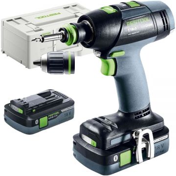 Festool T 18+3 HPC 4.0 I-Plus - Masina de gaurit si insurubat cu 2 acumulatori Li-Ion 18 V 4 Ah 50 Nm valiza speciala accesorii