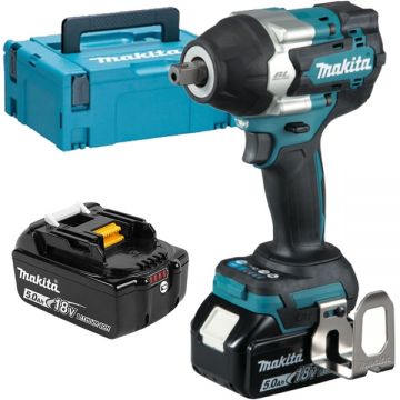 Makita DTW701RTJ - Masina de insurubat cu impact cu 2 acumulatori Li-Ion 18 V 5 Ah patrat 1/2 inch 330 Nm M10-M24 valiza speciala