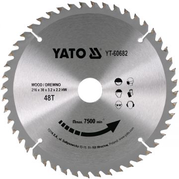 Yato YT-60682 - Panza fierastrau circular lemn 216x30x3.2 mm 48 dinti