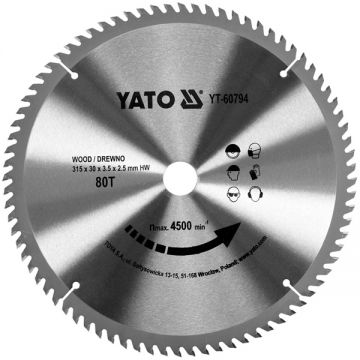 Yato  YT-60794 - Panza fierastrau circular lemn 315x30x3.5 mm 80 dinti