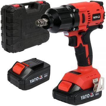 Yato YT-82807 - Masina de insurubat cu impact cu 2 acumulatori Li-Ion 18 V 3 Ah patrat 1/2 inch 700 Nm - valiza plastic accesorii