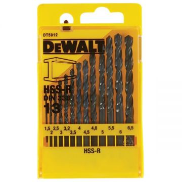 DeWalt DT5912 - Set burghie metal HSS-R 1.5-6.5 mm tija cilindrica 13 bucati