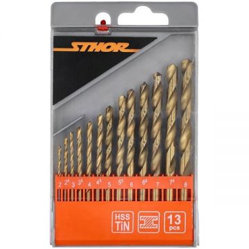 Sthor 22310 - Set burghie metal HSS-TIN 2-8 mm tija cilindrica 13 bucati