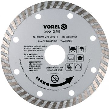 Vorel  08751 - Disc diamantat de taiere continuu 115x22.2x2 mm taiere umeda si uscata