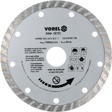 Vorel 08752 - Disc diamantat de taiere continuu 125x22.2x2 mm taiere umeda si uscata