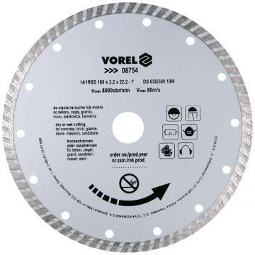 Vorel 08754 - Disc diamantat de taiere continuu 180x22.2x2.2 mm taiere umeda si uscata