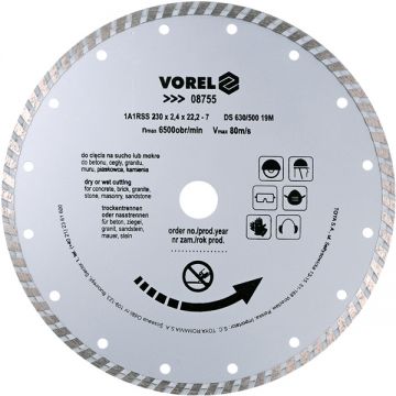 Vorel 08755 - Disc diamantat de taiere continuu 230x22.2x2.4 mm taiere umeda si uscata