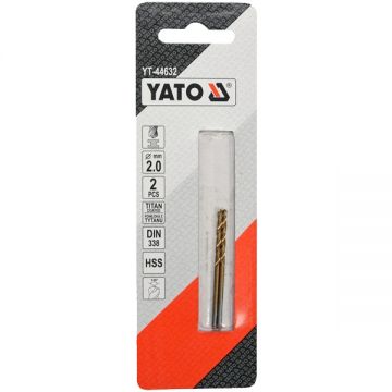 Yato YT-44632 - Set burghie metal HSS-TIN 2 mm tija cilindrica 2 bucati