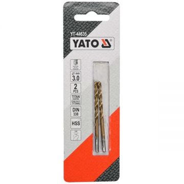 Yato YT-44635 - Set burghie metal HSS-TIN 3 mm tija cilindrica 2 bucati