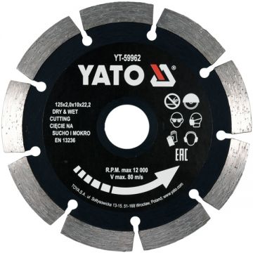 Yato YT-59962 - Disc diamantat de taiere segmentat 125x22.2x2 mm taiere umeda si uscata