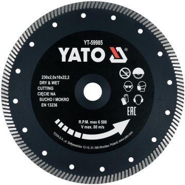 Yato YT-59985 - Disc diamantat de taiere continuu 230x22.2x2 mm taiere umeda si uscata