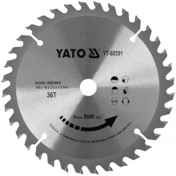 Yato  YT-60591 - Panza fierastrau circular lemn 165x16x2.2 mm 36 dinti