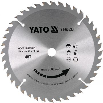 Yato  YT-60633 - Panza fierastrau circular lemn 190x16x3.2 mm 40 dinti