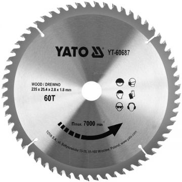 Yato YT-60687 - Panza fierastrau circular lemn 235x25.4x2.8 mm 60 dinti