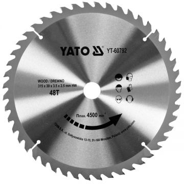 Yato YT-60792 - Panza fierastrau circular lemn 315x30x3.5 mm 48 dinti