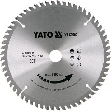 Yato YT-60907 - Panza fierastrau circular aluminiu 180x20x2.2 mm 60 dinti