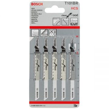 Bosch T 101 BR - Set panze fierastrau pendular tija cu un prag de prindere (T) 100 mm lemn taiere dreapta fina 5 bucati