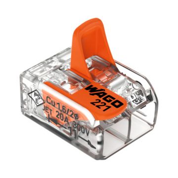 Conector imbinare cu parghii Wago Push Wire, pentru conductori unifilari, 2 x 4 mmp, 30 A, transparent, 16 bucati