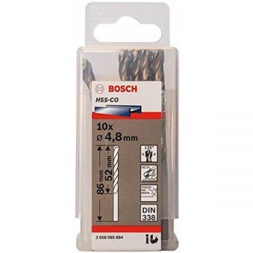 Bosch 2608585884 - Set burghie metal HSS-CO 4.8 mm tija cilindrica 10 bucati