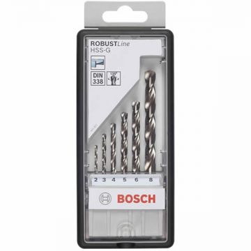 Bosch Robust Line HSS-G - Set 6 burghie metal HSS-G 2-8 mm tija cilindrica