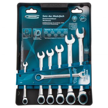 Set chei combinate cu clichet GROSS, 8-19 mm, 7 buc, CrV – Fiabilitate și Versatilitate pentru Lucrări Precise