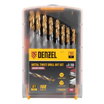 Set de Burghie pentru Metal, 1-10 mm, HSS-Tin, Golden Tip, 19 Piese, Denzel