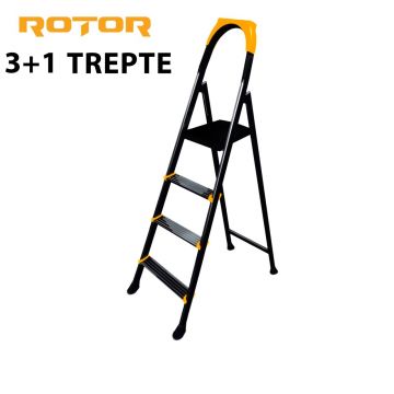 Scară metalică pliabilă ROTOR 3+1 trepte, 150 kg, design ergonomic și antiderapant