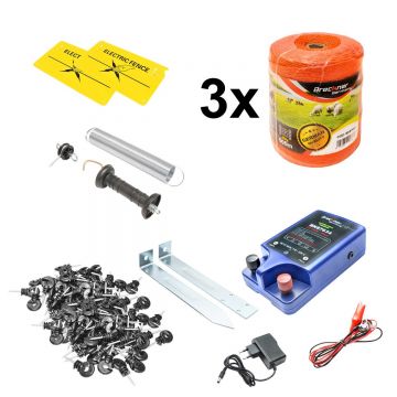 Kit complet gard electric 12/220V, 3 Joule, lungime fir 1500m, 200 izolatori, 2 manere poarta si 2 placute avertizare, Cod: BK87555,Brand: BRECKNER GERMANY