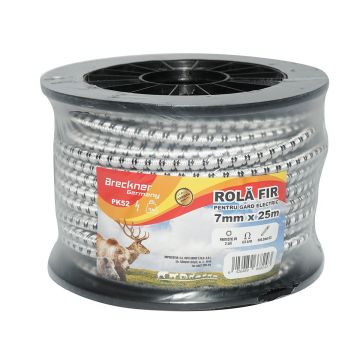 Rola fir elastic alb-negru fi 7mm, 3x0.3mm SS inox, 4.5 Ohm/m 25m gard electric , Cod: DISPK52, Marca: BRECKNER GERMANY